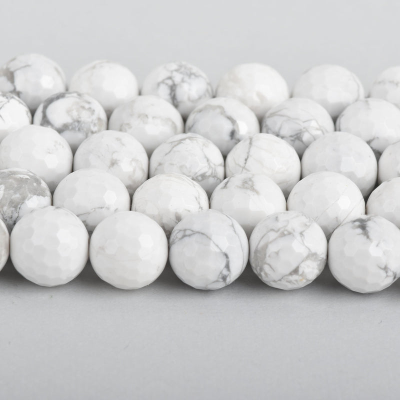 10mm WHITE NATURAL HOWLITE Round Gemstone Beads Faceted full strand, 38 beads how0695