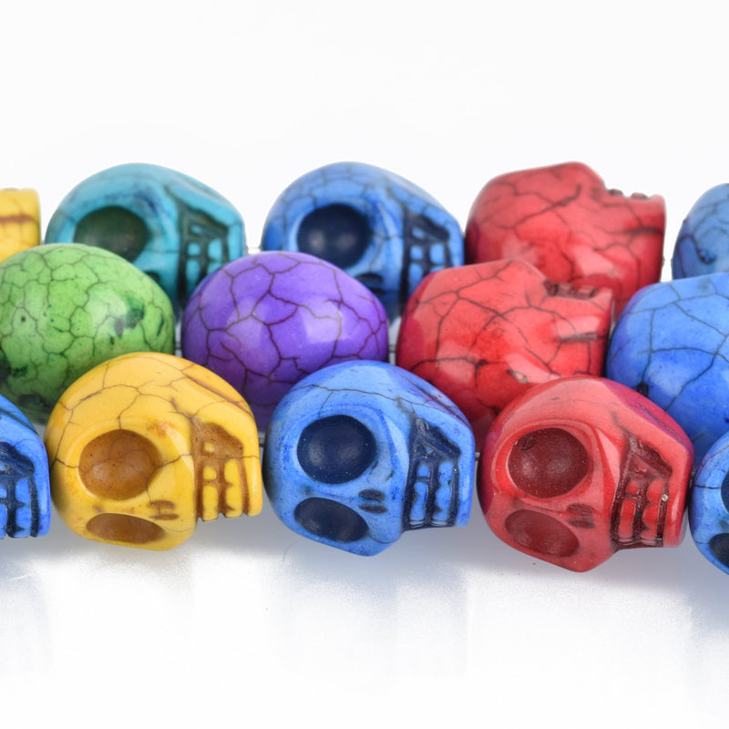 18mm Skull Beads, bright jewel tone colors, full strand, 22 beads per strand, how0699