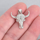 SILVER BULL SKULL Micro Pave Charm 27x23mm, chs4463