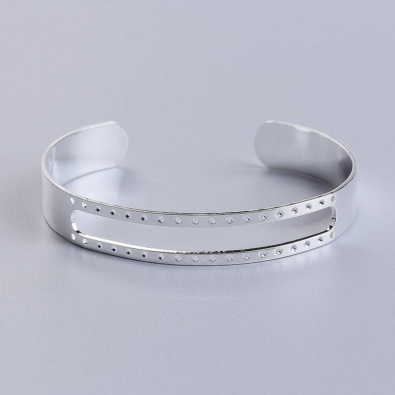 1 Silver Centerline Cuff Bangle Bracelet Blank for seed beads, adjustable fin0897