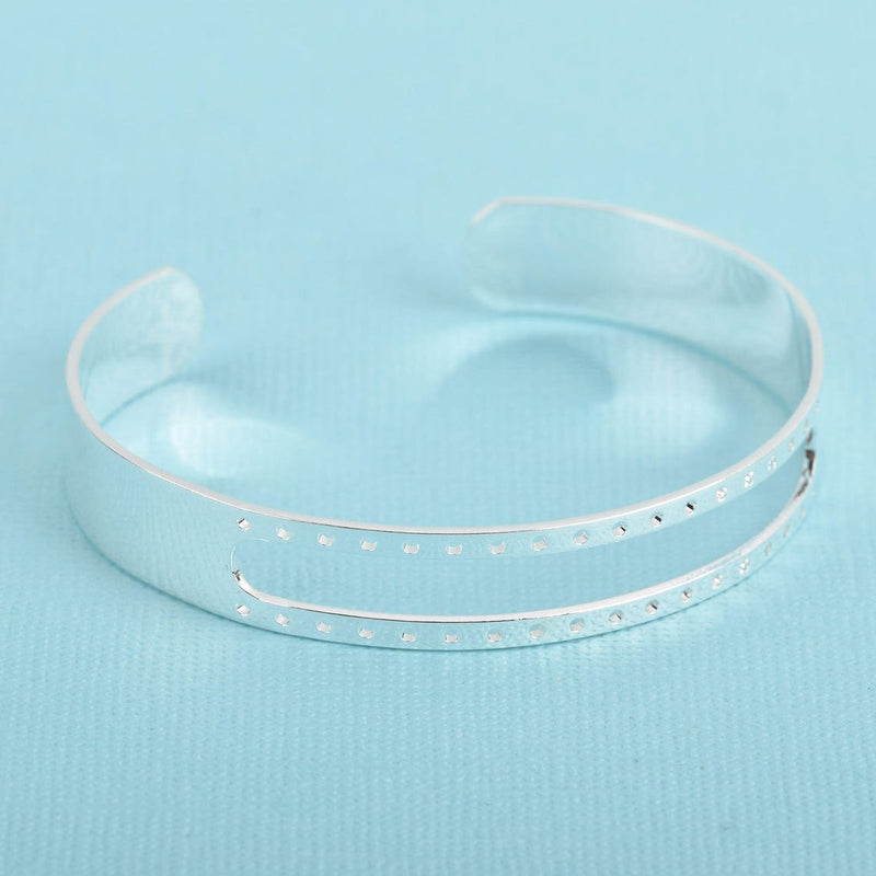 1 Silver Centerline Cuff Bangle Bracelet Blank for seed beads, adjustable fin0897