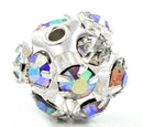 10 pc Silver Plated Crystal Disco Ball Spacer Beads Fireball . 8mm Aurora Borealis AB Finish bme0048