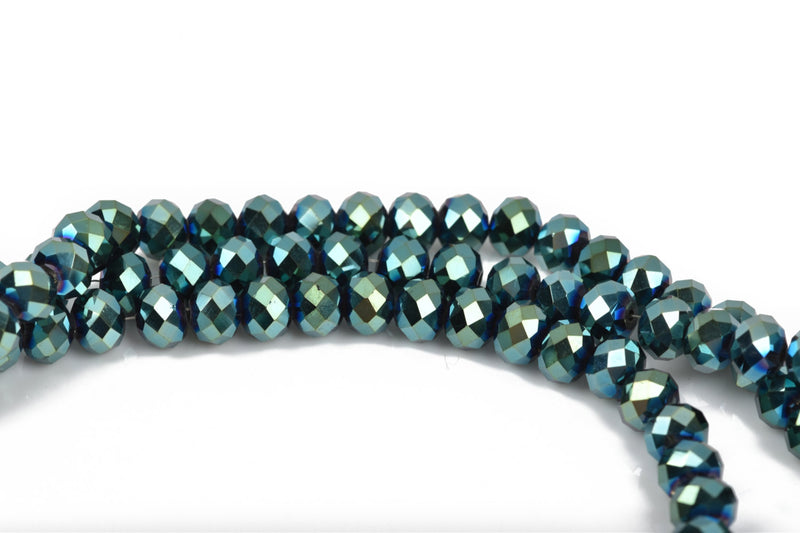 6mm Rondelle Crystal Beads, Faceted PEACOCK GREEN AB Opaque Glass Crystal Beads, 100 beads, bgl1506
