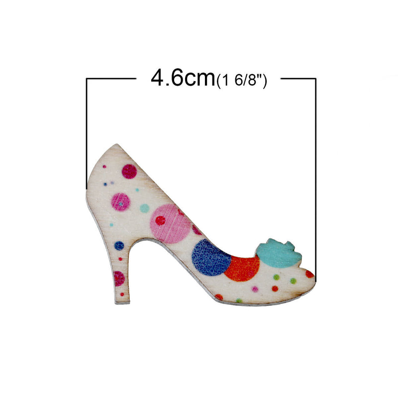 50 High Heel Wood Cabochons with Mixed Random Colors and Patterns, cft0022