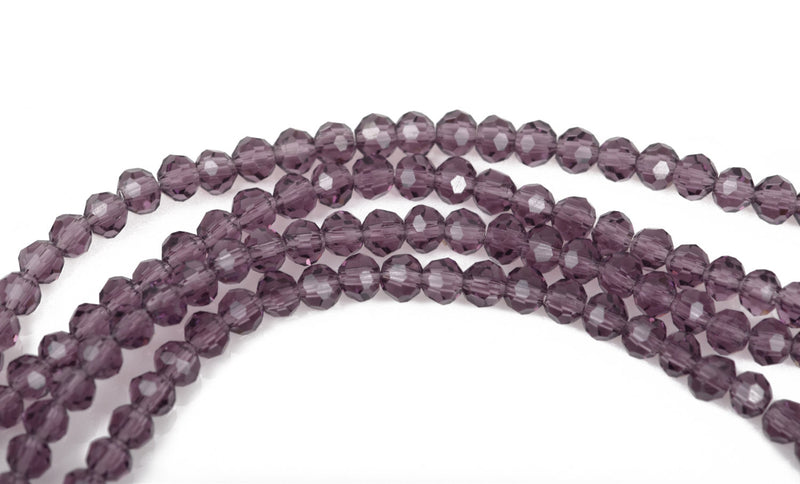 4mm PURPLE AMETHYST Glass Crystal Round Beads, Transparent Faceted Beads, 100 beads, bgl1518