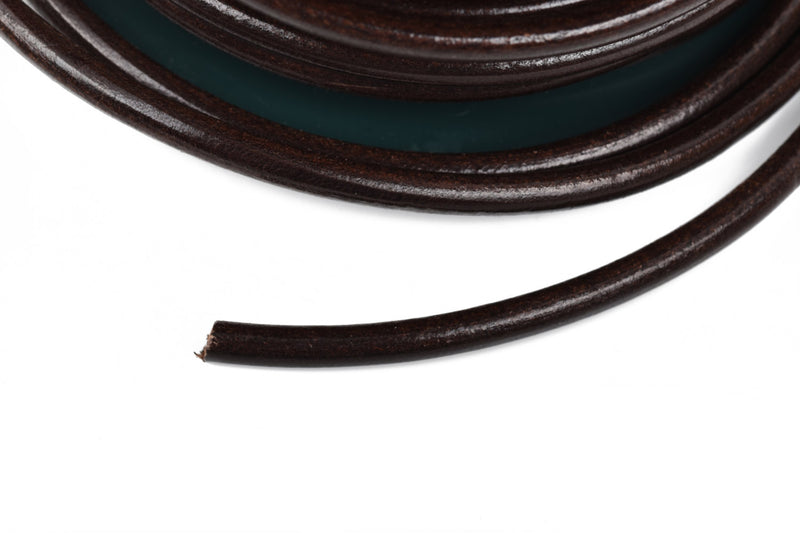 5mm BROWN Round Licorice Leather, European Leather Cord, flexible, 1 yard (3 feet), cor0102