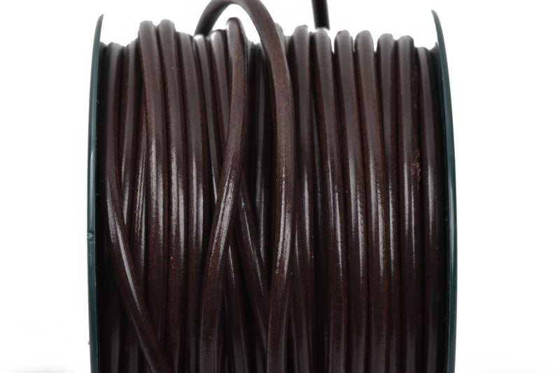 5mm BROWN Round Licorice Leather, European Leather Cord, flexible, 1 yard (3 feet), cor0102