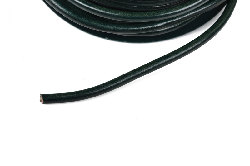 5mm HUNTER GREEN Round Licorice Leather, European Leather Cord, flexible, 1 yard (3 feet), cor0105