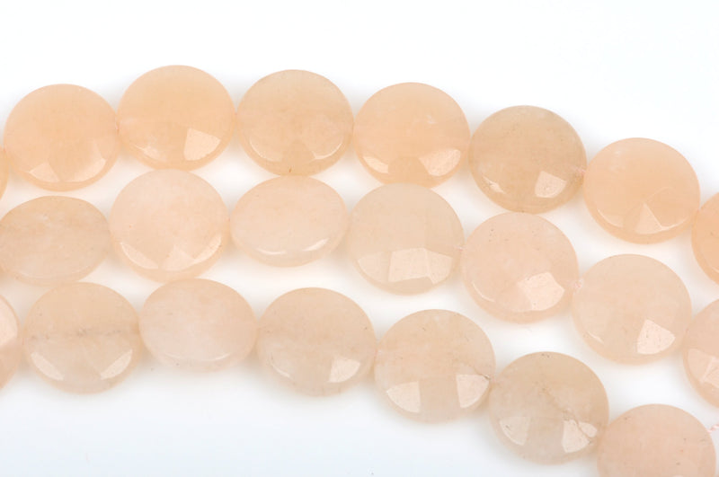 20mm JADE Beads, Round Coin Faceted LIGHT PEACH Gemstone Beads, full strand, about 20 beads, gjd0171