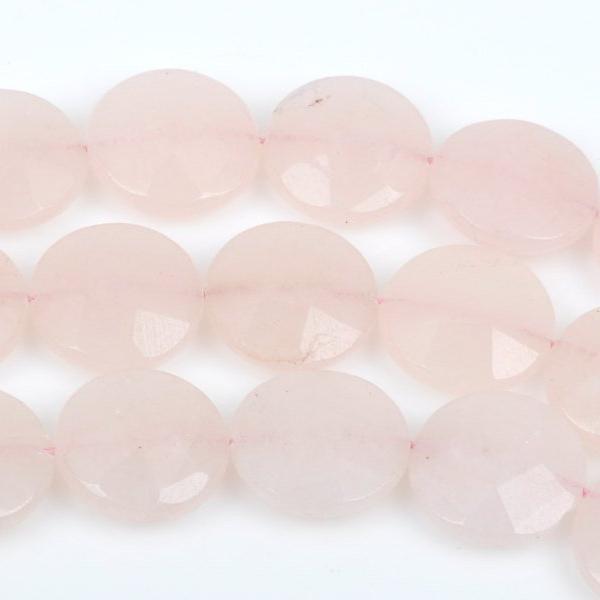 20mm JADE Beads, Round Coin Faceted LIGHT PINK Gemstone Beads, full strand, about 20 beads, gjd0172