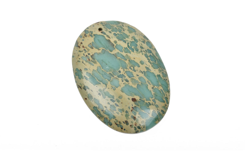 AQUA TERRA JASPER Oval Pendant Bead, blue green and tan gemstone bead, 55x40mm, 2-1/4" x 1-5/8" cgm0053