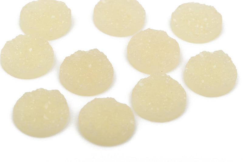 12mm DRUZY CABOCHONS, Round Resin IVORY Off-White faux druzy cabochon, 10 pcs, cab0461