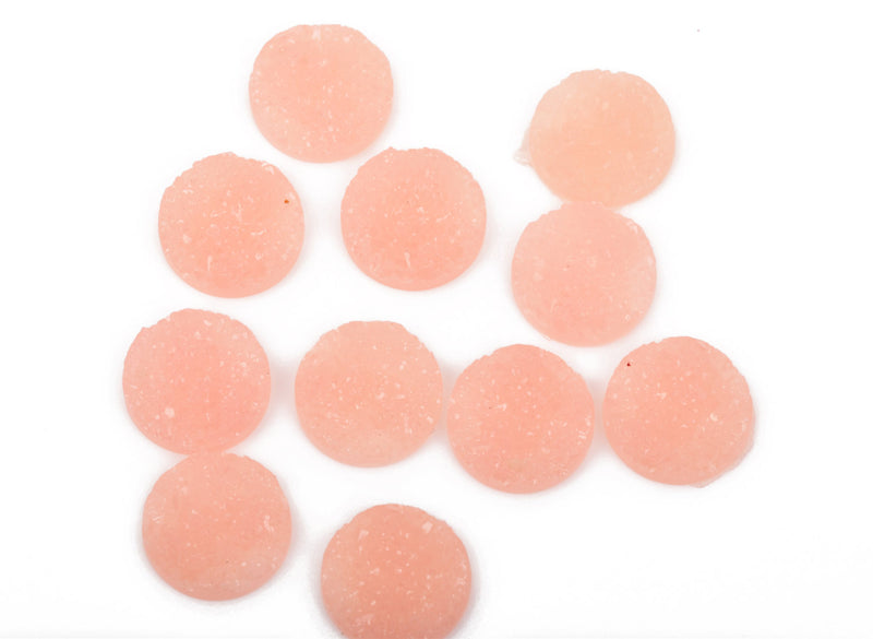 14mm Round Resin ROSY PINK DRUZY Cabochons, Peach Pink Color, 10 pcs, cab0458