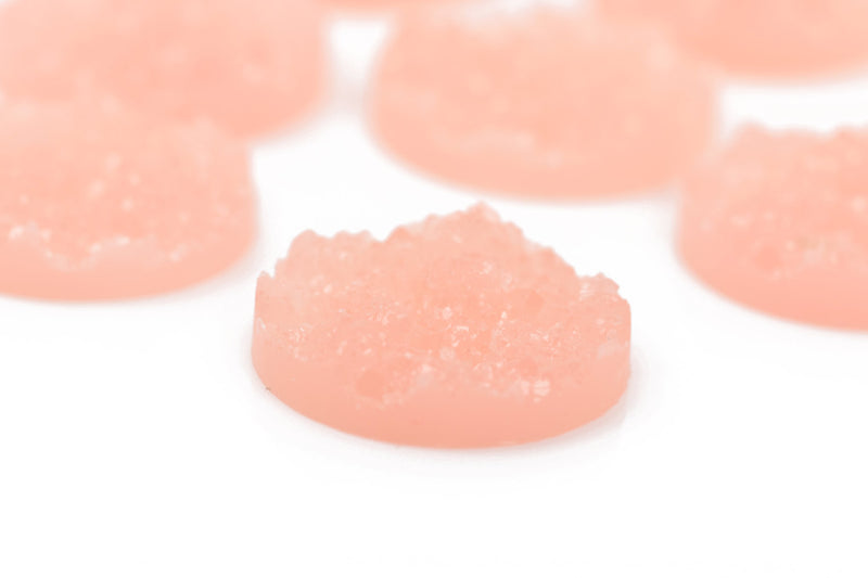 14mm Round Resin ROSY PINK DRUZY Cabochons, Peach Pink Color, 10 pcs, cab0458