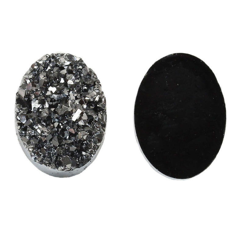 10 Oval Resin Metallic Silver DRUZY CABOCHONS, faux druzy, 18x13mm  cab0411