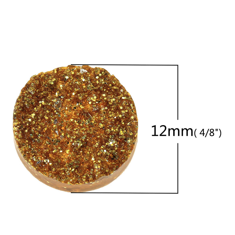 10 Round Resin Sparkly Gold DRUZY CABOCHONS, faux druzy, 12mm  cab0414