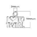 5 Silver I Love to TWIRL Charm Pendants, Baton Twirling, Cheerleading, Color Guard Charms, 14x12mm, chs2333