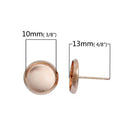 20 (10 pairs) ROSE GOLD cabochon bezel setting earring post components, fits 10mm round inside bezel, fin0524
