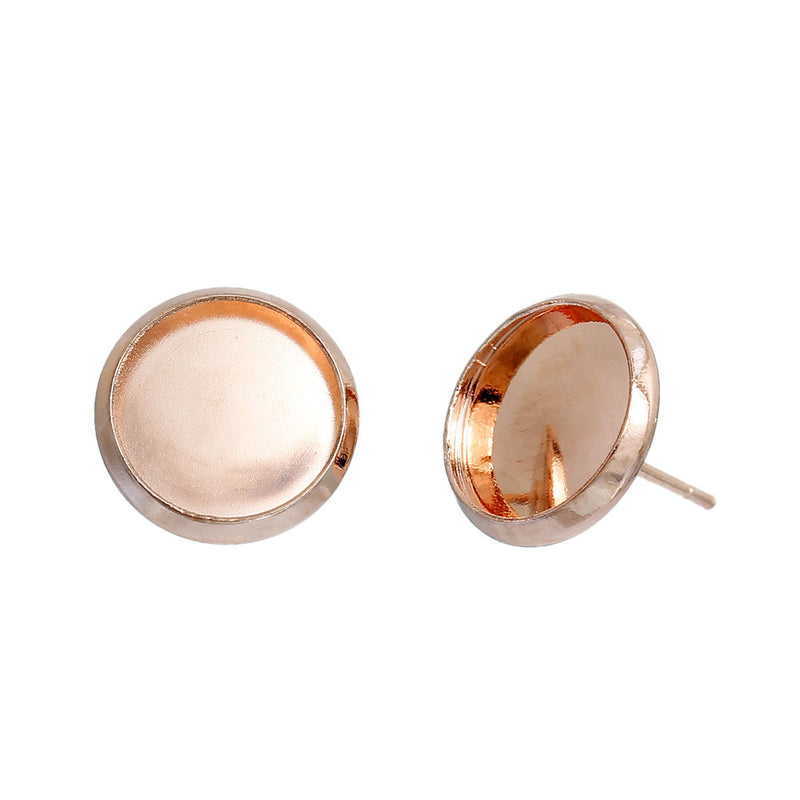 20 (10 pairs) ROSE GOLD cabochon bezel setting earring post components, fits 10mm round inside bezel, fin0524