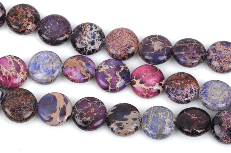 14mm Purple AQUA TERRA JASPER Coin Beads, Round Flat Coin Gemstone Beads, full strand, about 30 beads, gja0117