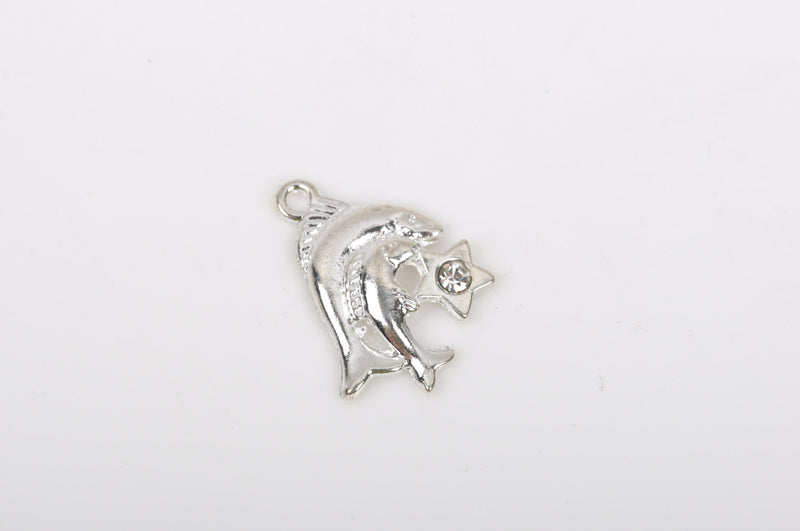 5 Bright Silver Plated PISCES Zodiac Charm with Rhinestone  chs2341