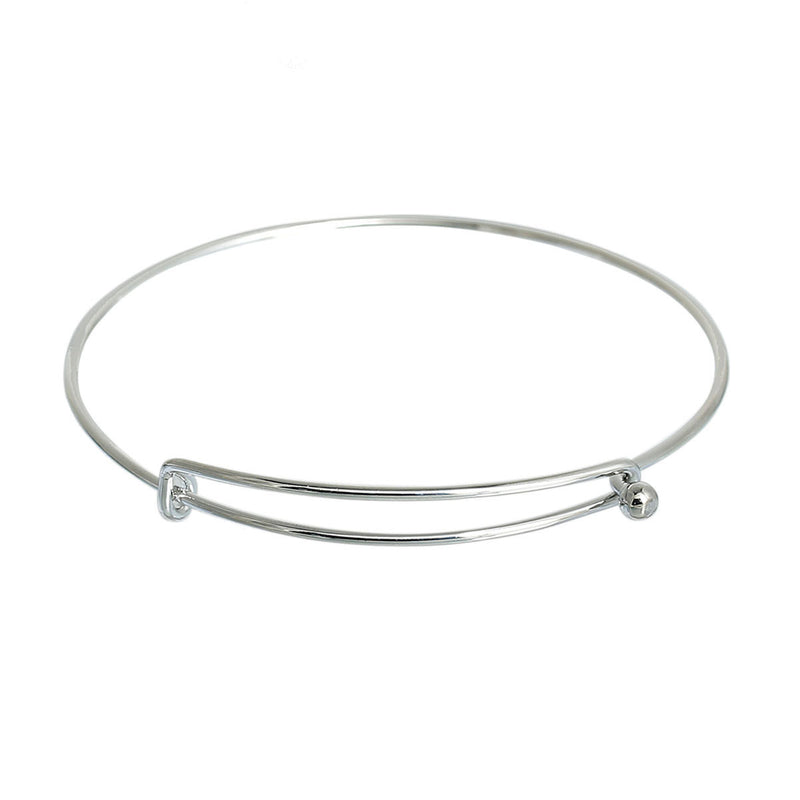 5 SILVER Bangle Charm Bracelet, ball and wrap adjustable size, expandable, fits medium to large wrist, thick 14 gauge, 8-1/2" fin0528