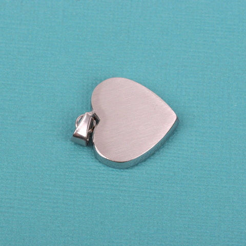 1 Silver Stainless Steel HEART Metal Stamping Blank Charm Pendant with Bail, 22mm wide (7/8") very thick gauge msb0311