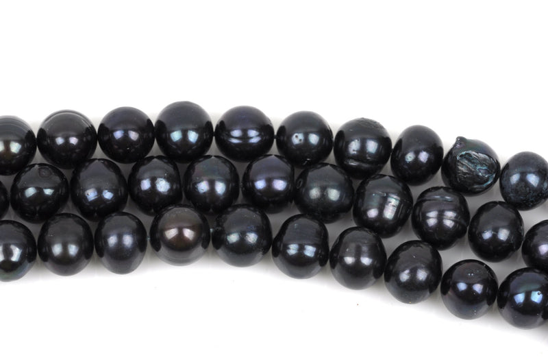 8mm to 9mm Cultured Freshwater Round Potato Pearls, Black with Peacock Sheen, full strand, about 50 beads, gpe0037