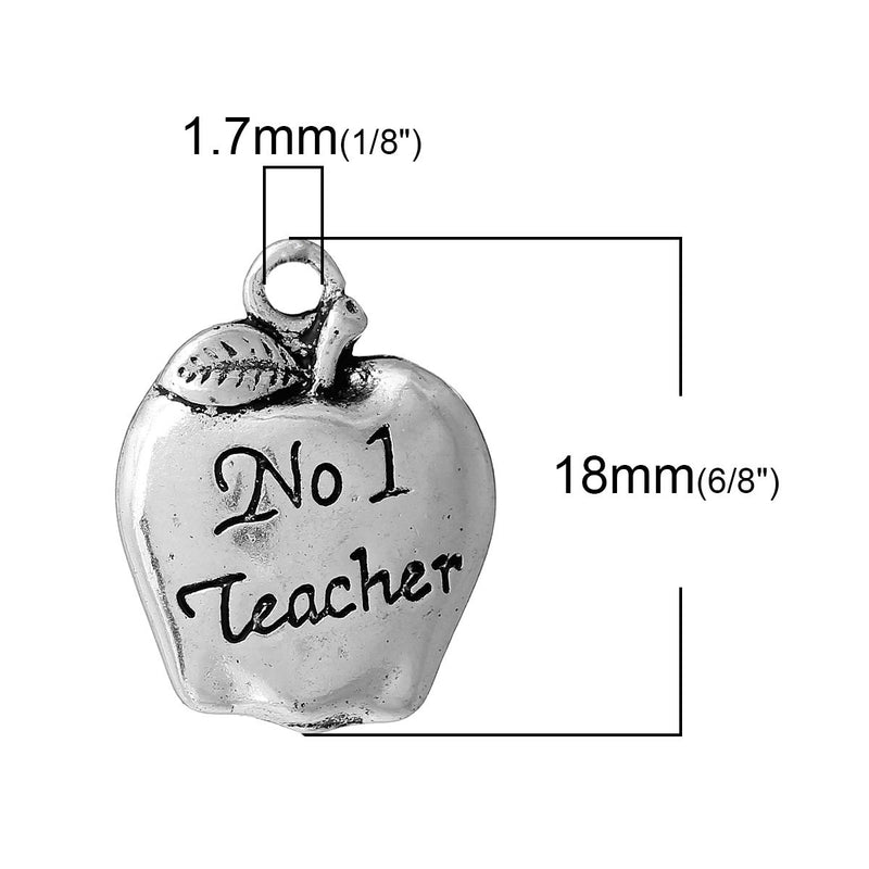 10 TEACHER APPLE Charm Pendants, No. 1 Teacher stamped charms, teacher appreciation, teacher gift, 18x14mm,  chs2347