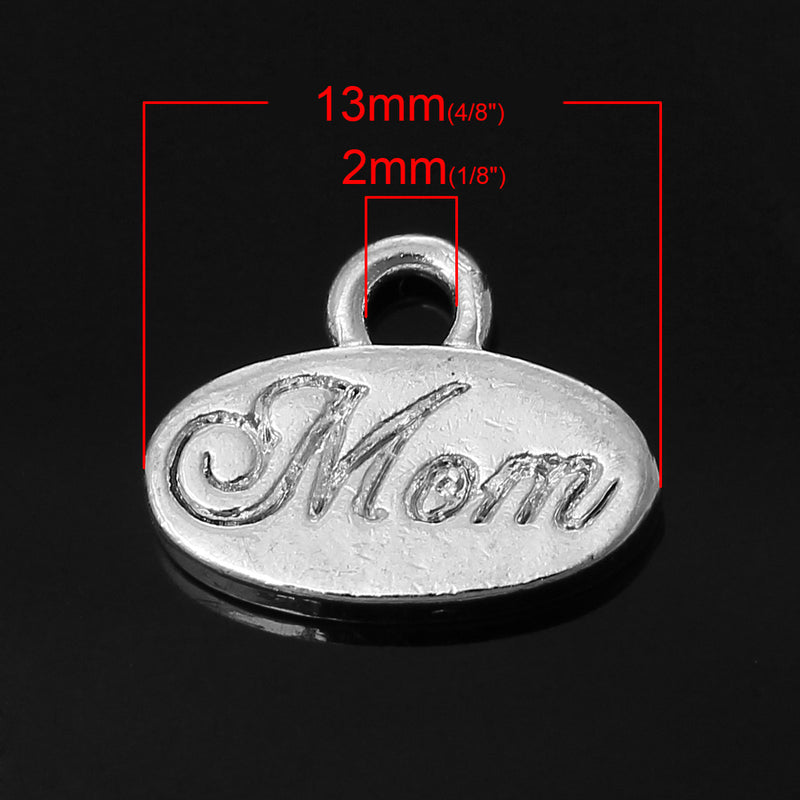 10 Silver MOM Charm Pendants, Mothers Day Charms, Mother Charms, Oval Charms, 13mm, chs2354