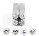 Set of 4 SYMBOLS Design Stamps, ImpressArt Metal Design Stamps, 4-pack, 6mm, Hand Made, Double Infinity, Fancy AND, lightbulb, tol0525
