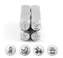 Set of 4 BABY SYMBOLS Design Stamps, ImpressArt Metal Design Stamps, 4-pack, 6mm, Baby, Stroller, Teddy Bear, Duckie, tol0526