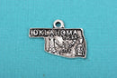 8 OKLAHOMA STATE Cutout Charm Pendants, textured silver tone metal, 21x15mm, chs2355