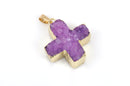 PURPLE DRUZY Maltese Cross Pendants, Brass Bail, Gold Bail, Natural Druzy Agate Quartz Gemstones, 28mm long, gdz0175