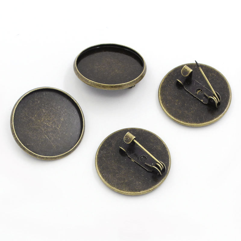 10 Bronze Brooch Pins with Bezel Cabochon Tray, 3/4" Bezel Tray (fits 20mm) pin backs, pin blanks, pin0101