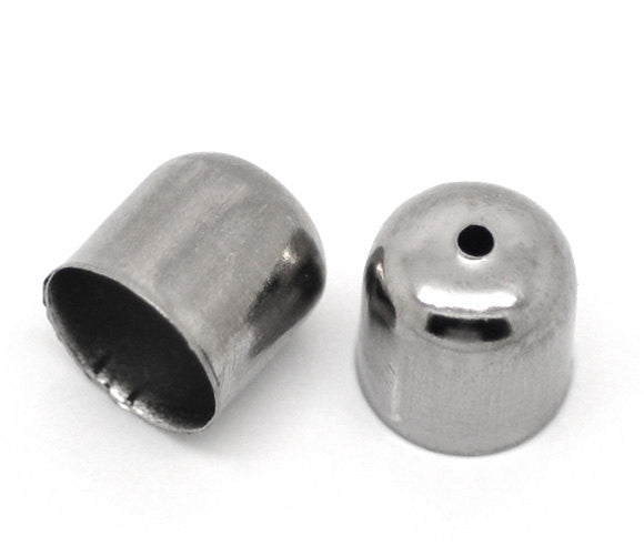 10 Gunmetal End Caps for Kumihimo Jewelry, Leather Cord End Connectors, Bails, Bead Caps, Fits up to 10mm cord, fin0543