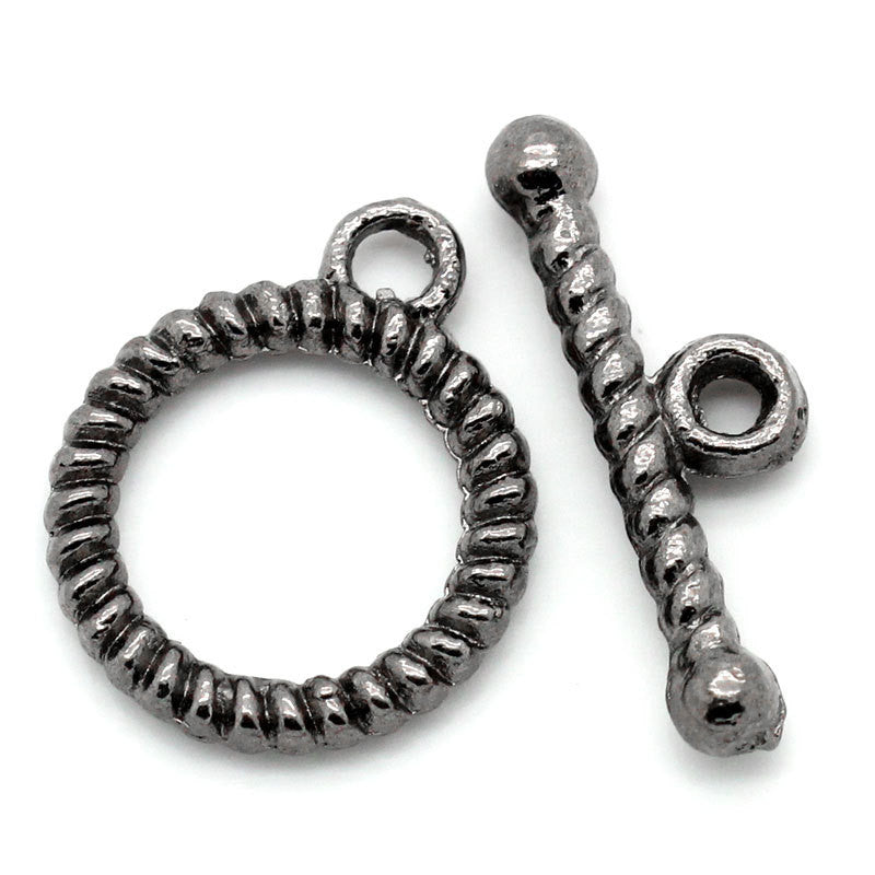 10 Sets Gunmetal Round Circle Toggle Clasps, Twisted Rope Pattern,  fcl0186