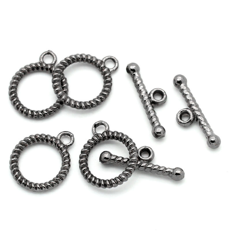 10 Sets Gunmetal Round Circle Toggle Clasps, Twisted Rope Pattern,  fcl0186