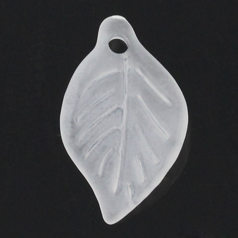50 White Frosted Acrylic LEAF Charm Beads, White Leaves Charms, 18mm long, cha0181