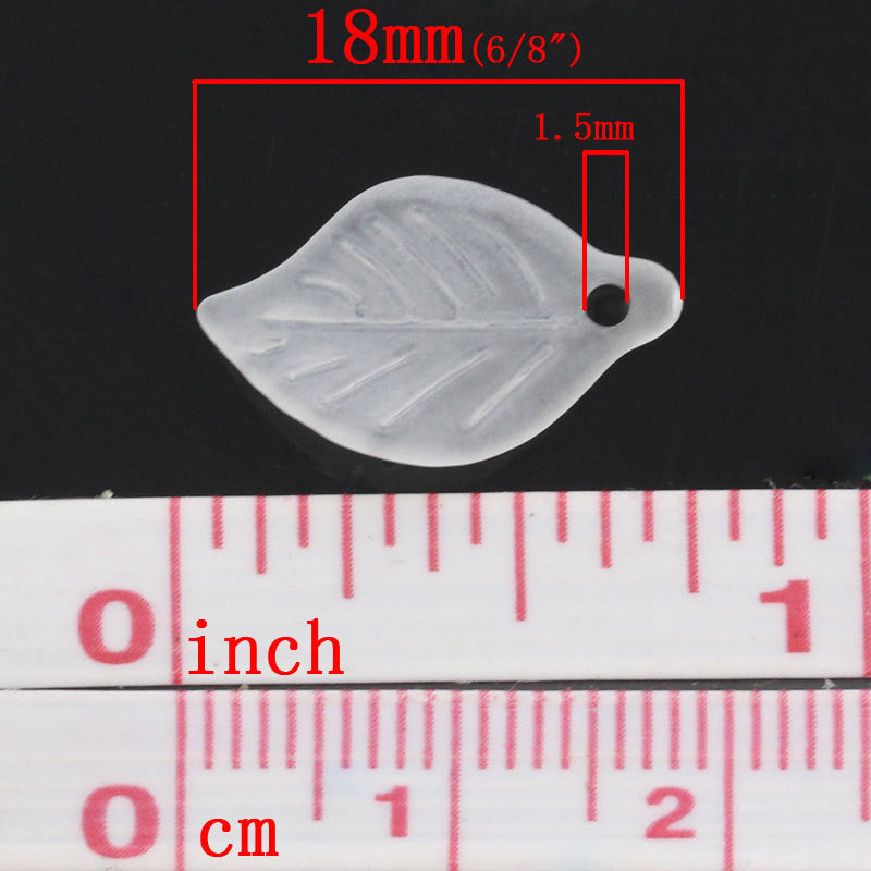 50 White Frosted Acrylic LEAF Charm Beads, White Leaves Charms, 18mm long, cha0181
