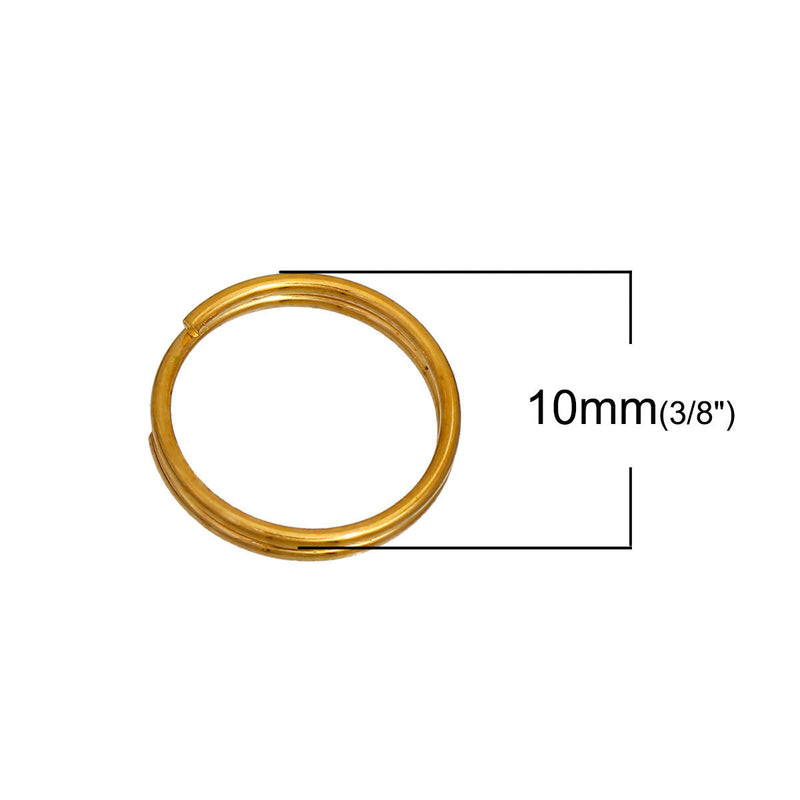 50 Gold Plated 10mm Split Rings, Gold Key chain Double Loops Split Rings, Jump Rings, 10mm gold split rings, small gold keyrings, jum0171a