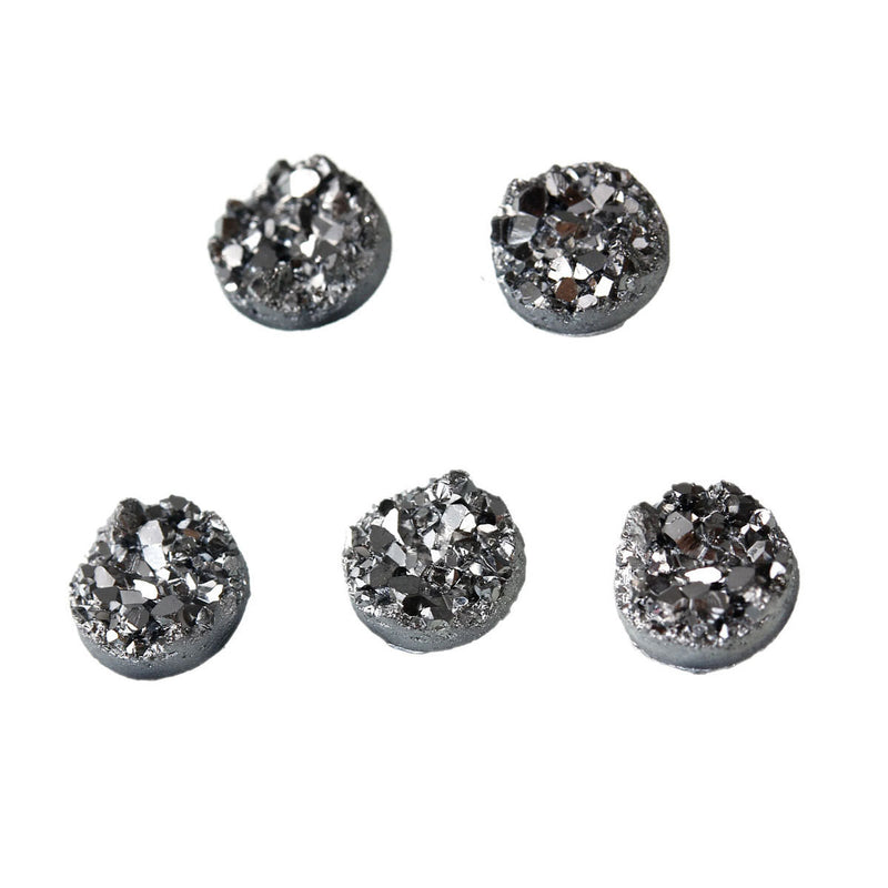 10 Round Resin Sparkly Dark SILVER DRUZY CABOCHONS, black backs, faux druzy, 8mm, cab0464a