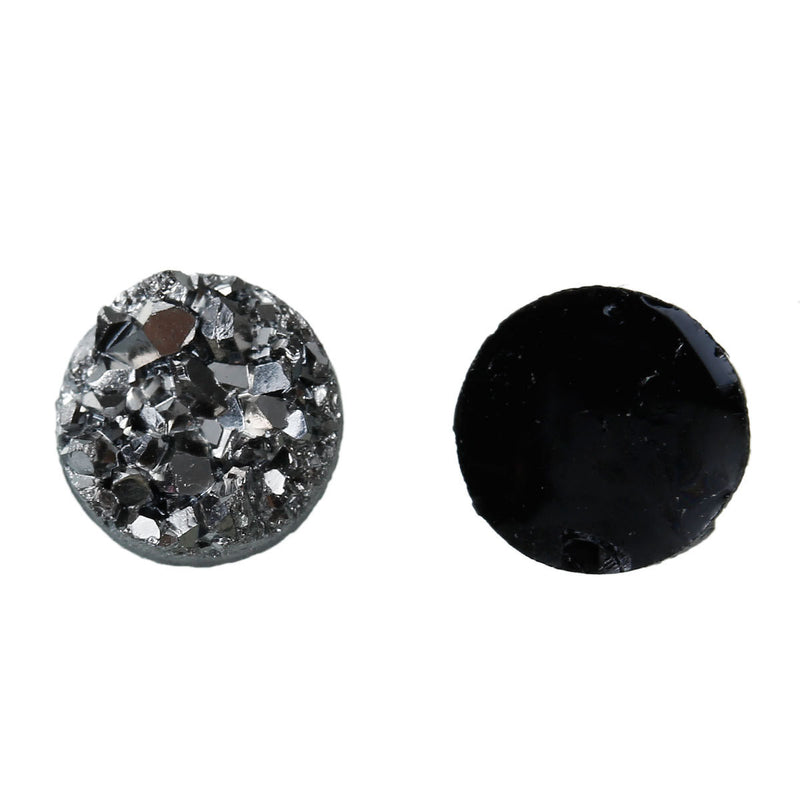 10 Round Resin Sparkly Dark SILVER DRUZY CABOCHONS, black backs, faux druzy, 8mm, cab0464a