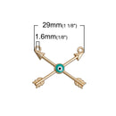 5 CROSSED ARROWS Charms, with Evil Eye, Light Gold Plated Charm Pendants, 2-hole Pendant Connector Link, 29x23mm, chg0417