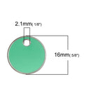 5 MINT GREEN Enamel Dot Charms, Silver  Round Circle Sequin Charms, double sided, 16mm (5/8") che0521