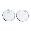 5 WHITE Enamel Dot Charms, Silver  Round Circle Sequin Charms, double sided, 16mm (5/8"),  che0522