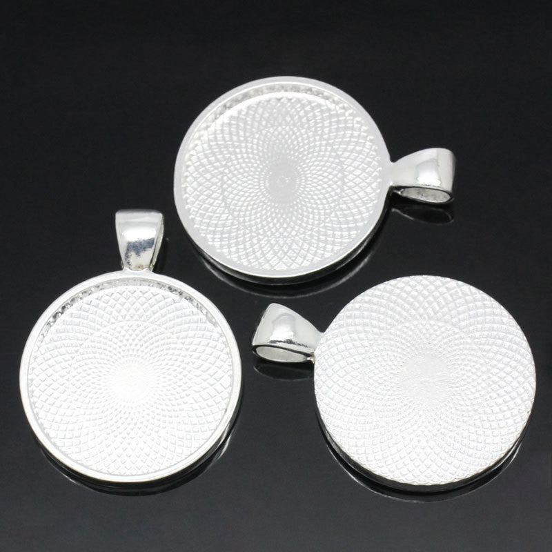 5 Silver Plated Bezel TRAYS for Resin, Cabochons, bright silver, textured, fits 25mm (1") inside tray chs2447