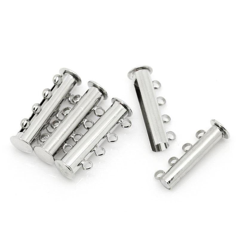 2 Magnetic 4-strand SILVER PLATED Slider Connector Clasps, magnet slide clasps, 25x10mm for Multi Strand Bracelets and Necklaces, fcl0195