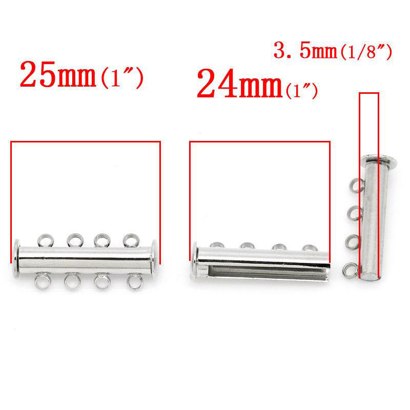 2 Magnetic 4-strand SILVER PLATED Slider Connector Clasps, magnet slide clasps, 25x10mm for Multi Strand Bracelets and Necklaces, fcl0195