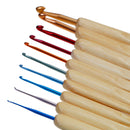 Set of 10 Crochet Hooks, wood handles, aluminum hooks, sizes 1mm through 6mm, tol0605